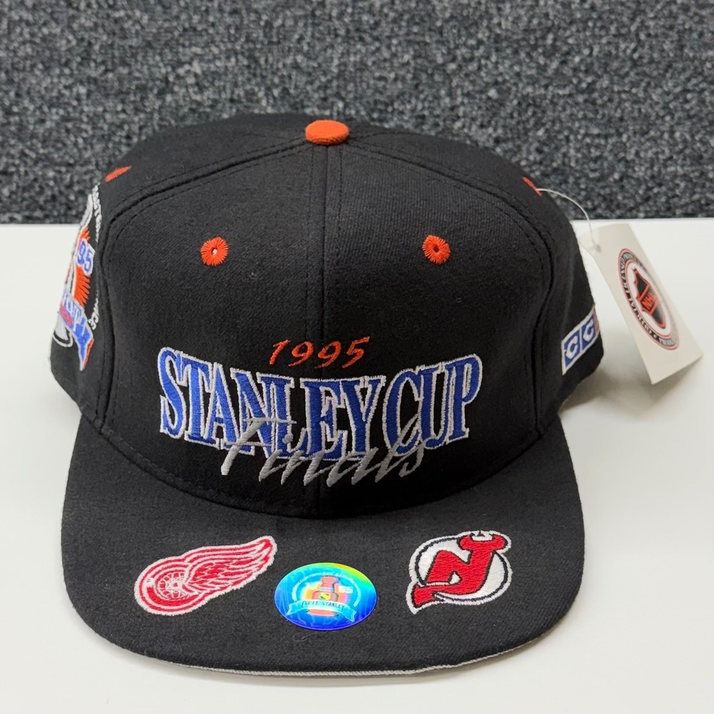 Vtg 1995 Stanley Cup Finals Hat Red Wings Devils Snapback #1 Apparel NHL Black